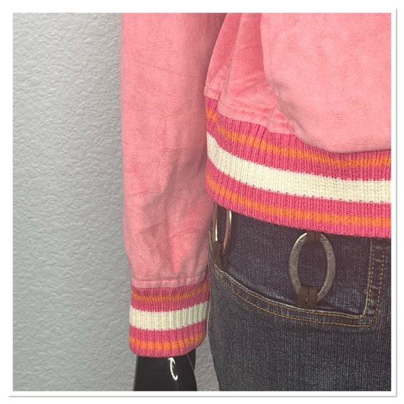 St John Sport Jacket Pink Full Zip Marie Gray Faux Suede Bomber Lined Sz S - Picture 3 of 9